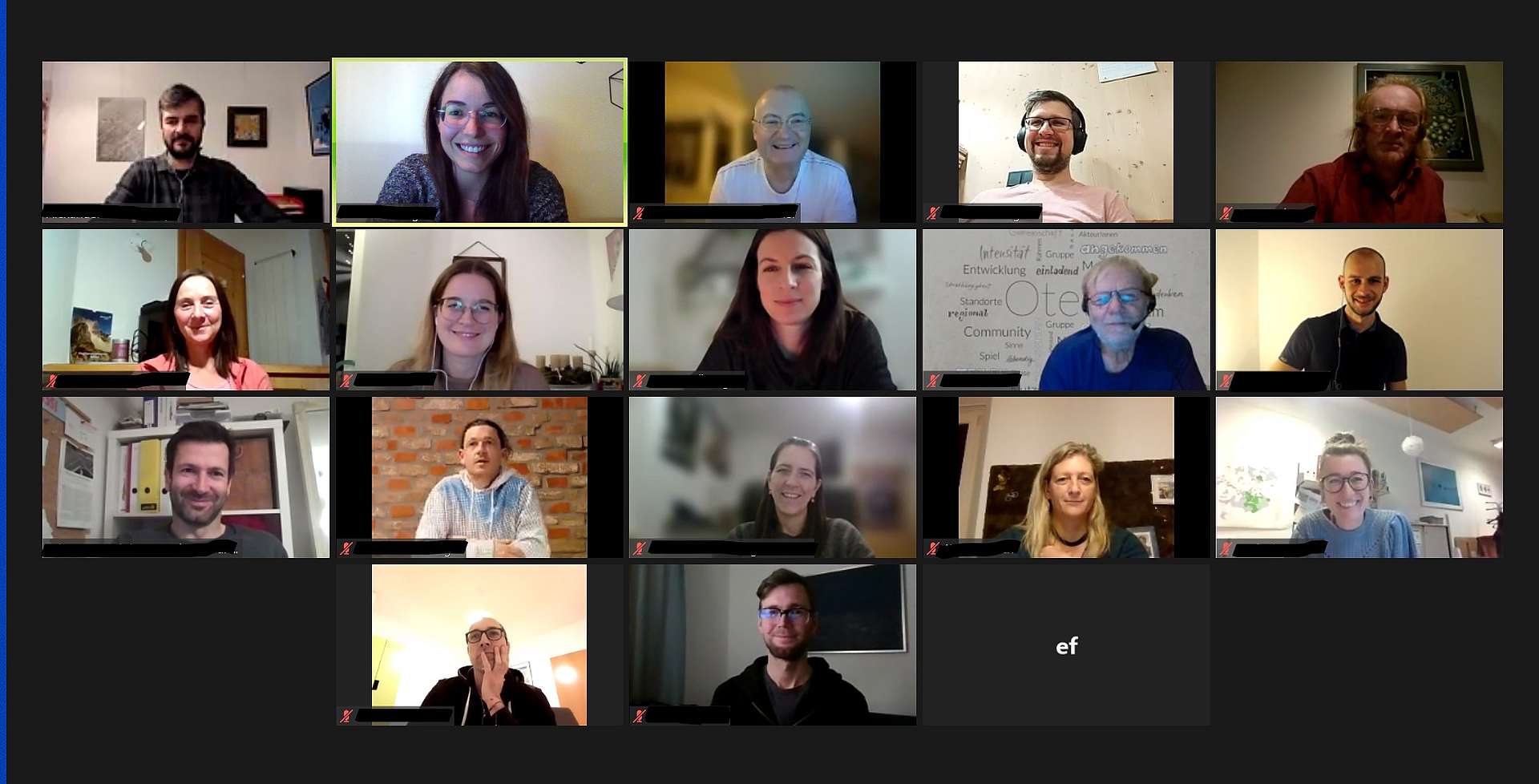 Screenshot einer Zoom-Sitzung mit 18 Bildern von Teilnehmer*innen
