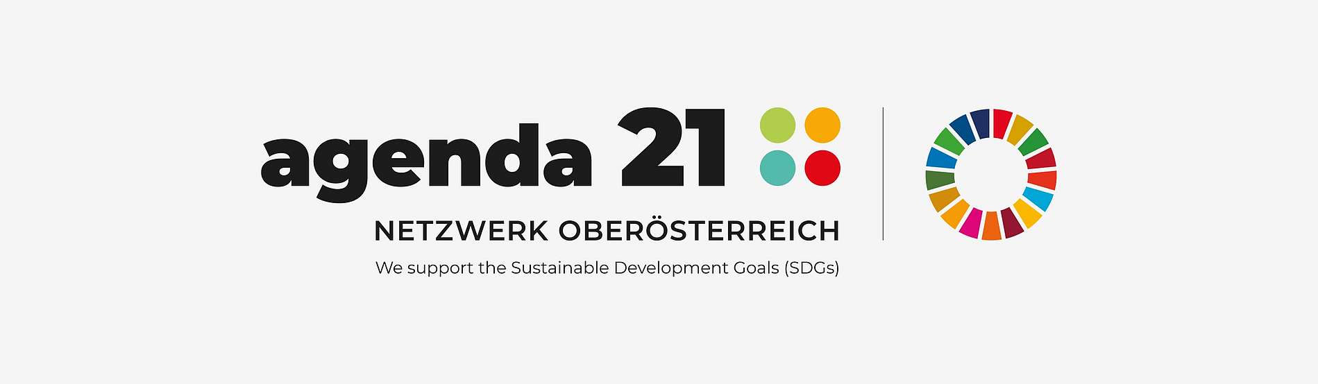 Logo Agenda 21 - Netzwerk Oberösterreich und SDGs-Farbenrad: Das Agenda 21 - Netzwerk Oberösterreich unterstützt die Umsetzung der SDGs.
